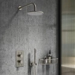 Arezzo Brushed Gunmetal Grey Round Modern Twin Concealed Shower Valve with Diverter -ShowerLux Shop AZGMSVD nd2 460