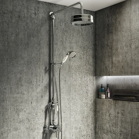 Arezzo Chrome Industrial Style Rigid Riser Kit with Diverter + Dual Exposed Shower Valve 3 Arezzo Chrome Industrial Style Rigid Riser Kit with Diverter + Dual Exposed Shower Valve
