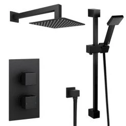 Arezzo Matt Black Square Thermostatic Shower Pack incl. Wall Mounted Head + Slider Rail Kit -ShowerLux Shop AZMBPK5 n d1 460