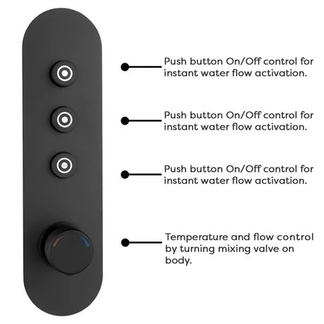 Arezzo Matt Black Industrial Style Push Button Shower Valve (3 Outlets) 4 Arezzo Matt Black Industrial Style Push Button Shower Valve (3 Outlets) - Image 2