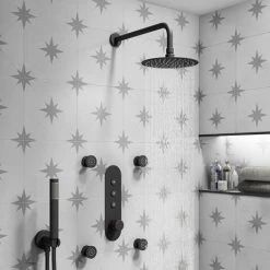 Arezzo Matt Black Industrial Style Push Button Shower Valve (3 Outlets) 10 Arezzo Matt Black Industrial Style Push Button Shower Valve (3 Outlets) -ShowerLux Shop AZPB03RMB d5 460