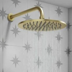 Arezzo Brushed Brass Round Push-Button Shower with 300mm Rainfall Shower Head -ShowerLux Shop AZPB1RBBPK d4 460