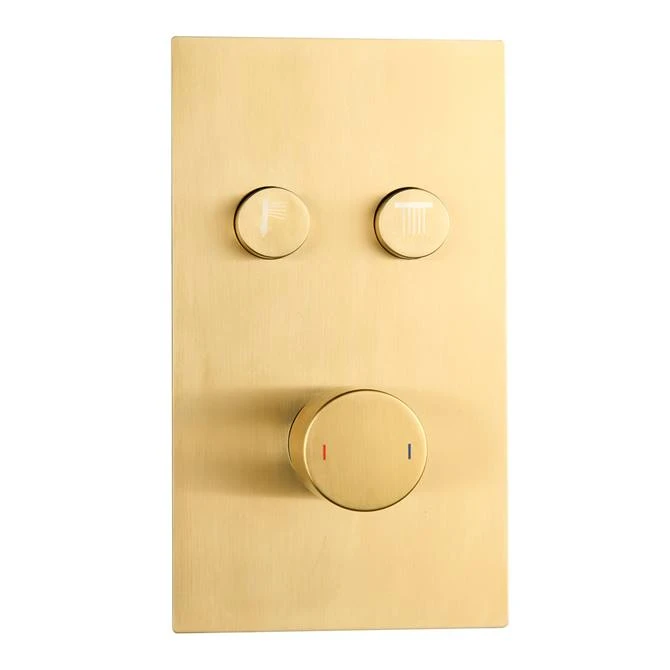 Arezzo Brushed Brass Twin Modern Round Push-Button Shower Valve with 2 Outlets 3 Arezzo Brushed Brass Twin Modern Round Push-Button Shower Valve with 2 Outlets