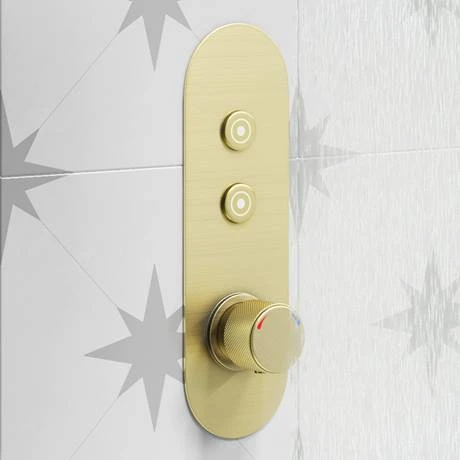 Arezzo Brushed Brass Push-Button Shower with Handset + Rainfall Shower Head 4 Arezzo Brushed Brass Push-Button Shower with Handset + Rainfall Shower Head - Image 2