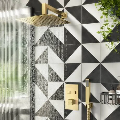 Arezzo Brushed Brass Twin Modern Square Push-Button Shower Valve with 2 Outlets 4 Arezzo Brushed Brass Twin Modern Square Push-Button Shower Valve with 2 Outlets - Image 2