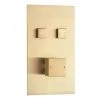 Arezzo Brushed Brass Twin Modern Square Push-Button Shower Valve with 2 Outlets 1 Arezzo Brushed Brass Twin Modern Square Push-Button Shower Valve with 2 Outlets -ShowerLux Shop AZPB2SBB l 670
