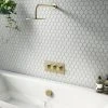 Arezzo Round Brushed Brass 2 Outlet Shower System (Fixed Shower Head + Overflow Bath Filler) -ShowerLux Shop AZR2SSB nw p