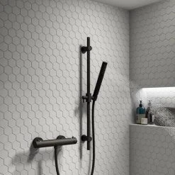 Arezzo Matt Black Round Thermostatic Bar Shower Valve 7 Arezzo Matt Black Round Thermostatic Bar Shower Valve -ShowerLux Shop AZRDBBV d2 460
