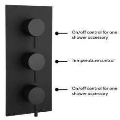 Arezzo Matt Black Round Concealed Triple Shower Valve with Fixed Head + 4 Body Jets -ShowerLux Shop AZRDTSV4BJ d5 460