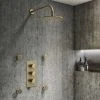 Arezzo Brushed Brass Round Concealed Triple Shower Valve with Fixed Head + 4 Body Jets -ShowerLux Shop AZRDTSV4BJBB p