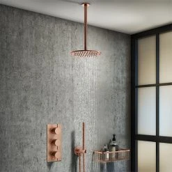 Arezzo Rose Gold Round Thermostatic Shower Pack with Ceiling Mounted Head + Handset