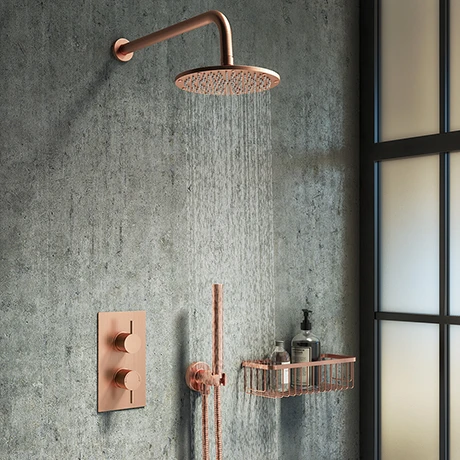 Arezzo Rose Gold Round Shower System (Twin Valve with Diverter, Wall Mounted Head + Handset) 3 Arezzo Rose Gold Round Shower System (Twin Valve with Diverter, Wall Mounted Head + Handset)