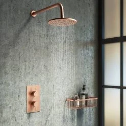 Arezzo Rose Gold Round Modern Twin Concealed Shower Valve -ShowerLux Shop AZRGSV d4 460