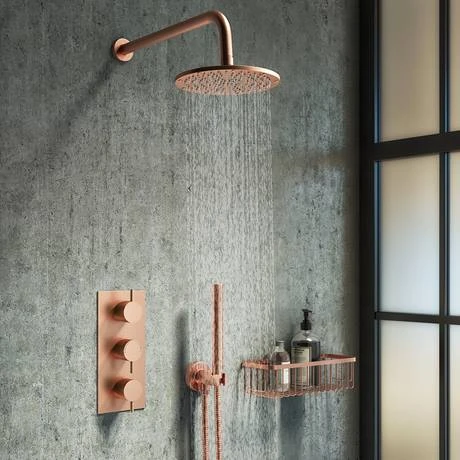 Arezzo Rose Gold Round Modern Triple Concealed Shower Valve 4 Arezzo Rose Gold Round Modern Triple Concealed Shower Valve - Image 2