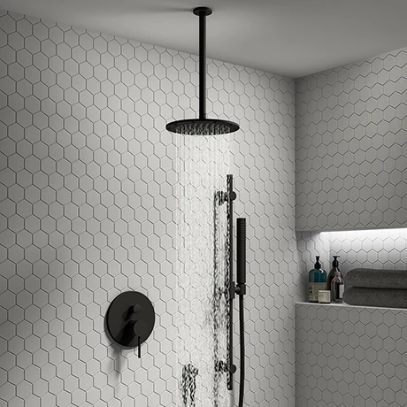 Arezzo Matt Black Shower System (Valve inc. 195mm Ceiling Mounted Head + Slide Rail Kit with Handset) 3 Arezzo Matt Black Shower System (Valve inc. 195mm Ceiling Mounted Head + Slide Rail Kit with Handset)