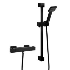 Arezzo Matt Black Square Thermostatic Bar Valve + Slide Rail Kit -ShowerLux Shop AZSQBVKIT N D2 460