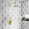 Arezzo Brushed Brass Round Concealed Dual Thermostatic Valve w. 200mm Shower Head -ShowerLux Shop AZSV4BBPK p