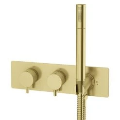 Arezzo Brushed Brass Round Shower System (Fixed Head, Handset + Integrated Parking Bracket) -ShowerLux Shop AZSVHBBPK d3 460