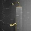 Arezzo Brushed Brass Round Shower System (Fixed Head, Handset + Integrated Parking Bracket) -ShowerLux Shop AZSVHBBPK p