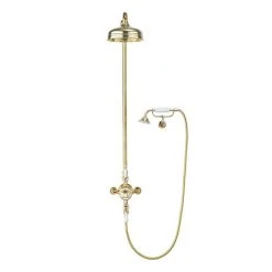 Crosswater Belgravia Unlacquered Brass Thermostatic Shower Valve with 8" Fixed Head, Handset & Wall Cradle