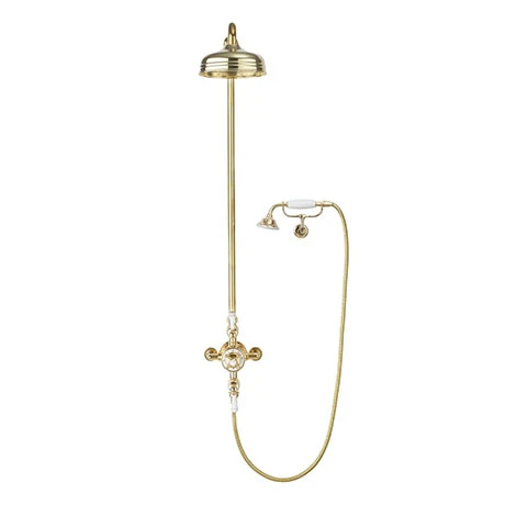 Crosswater Belgravia Unlacquered Brass Thermostatic Shower Valve with 8" Fixed Head, Handset & Wall Cradle 3 Crosswater Belgravia Unlacquered Brass Thermostatic Shower Valve with 8" Fixed Head, Handset & Wall Cradle