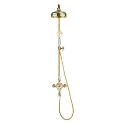 Crosswater Belgravia Unlacquered Brass Thermostatic Shower Valve with 8" Fixed Head, Slider Rail & Handset