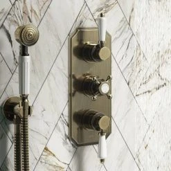 Chatsworth 1928 Antique Brass Traditional Shower with Concealed Valve, 8" Head + Handset 10 Chatsworth 1928 Antique Brass Traditional Shower with Concealed Valve, 8" Head + Handset -ShowerLux Shop CH63VABPK1 d2 460