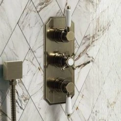 Chatsworth 1928 Antique Brass Traditional Shower w. Concealed Valve, 8" Head + Slide Rail Kit -ShowerLux Shop CH63VABPK2 d2 460