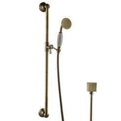 Chatsworth 1928 Antique Brass Traditional Shower w. Concealed Valve, 8" Head + Slide Rail Kit -ShowerLux Shop CH63VABPK2 d4 460