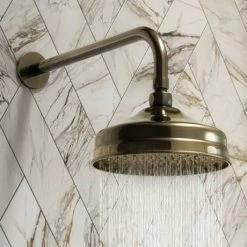 Chatsworth 1928 Antique Brass Traditional Shower w. Concealed Valve, 8" Head + Slide Rail Kit -ShowerLux Shop CH63VABPK2 d5 460
