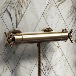Chatsworth Antique Brass Crosshead Bottom Outlet Thermostatic Bar Shower Valve 10 Chatsworth Antique Brass Crosshead Bottom Outlet Thermostatic Bar Shower Valve -ShowerLux Shop CHAB61A d4 460