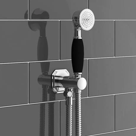 Chatsworth 1928 Black Traditional Push-Button Shower Valve Pack with Handset + Rainfall Shower Head 6 Chatsworth 1928 Black Traditional Push-Button Shower Valve Pack with Handset + Rainfall Shower Head - Image 4