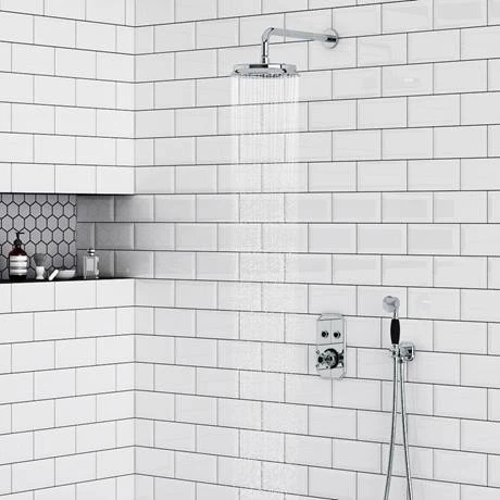 Chatsworth 1928 Black Traditional Push-Button Shower Valve Pack with Handset + Rainfall Shower Head 7 Chatsworth 1928 Black Traditional Push-Button Shower Valve Pack with Handset + Rainfall Shower Head - Image 5