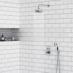 Chatsworth 1928 Black Traditional Push-Button Shower System with Large Handset + 8" Rainfall Shower Head 6 Chatsworth 1928 Black Traditional Push-Button Shower System with Large Handset + 8" Rainfall Shower Head -ShowerLux Shop CHT PB PK3 BLK d2 460