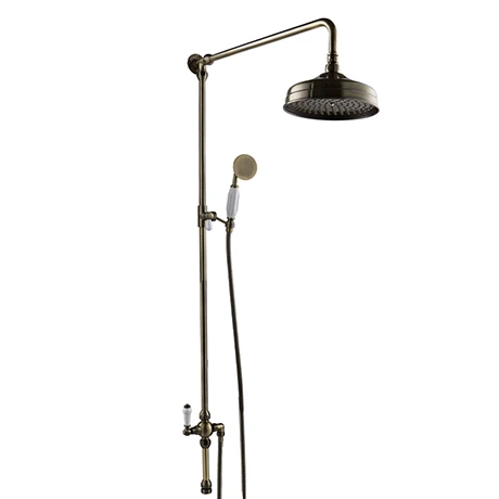 Chatsworth Antique Brass Rigid Riser w. Shower Head, Handshower & Diverter 3 Chatsworth Antique Brass Rigid Riser w. Shower Head, Handshower & Diverter