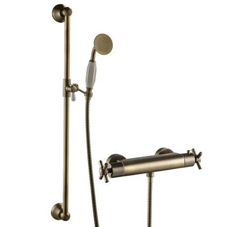 Chatsworth Antique Brass Traditional Crosshead Shower Bar Valve + Slider Rail Kit 4 Chatsworth Antique Brass Traditional Crosshead Shower Bar Valve + Slider Rail Kit - Image 2