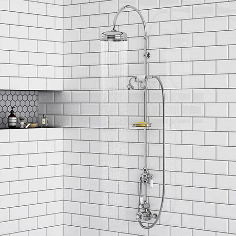 Chatsworth 1928 Traditional Exposed Valve Inc. Deluxe Arching Riser Kit, Diverter, 8" Rose + Handset 3 Chatsworth 1928 Traditional Exposed Valve Inc. Deluxe Arching Riser Kit, Diverter, 8" Rose + Handset