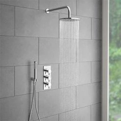 Cruze Round Triple Thermostatic Valve with Round Shower Head + Handset