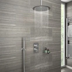 Cruze Twin Shower Valve inc. Outlet Elbow, Handset & Ultra Thin Head with Vertical Arm