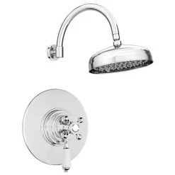 Lancaster Round Concealed Dual Thermostatic Shower Valve with 8" Head & Round Curved Arm