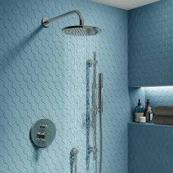 Cruze Chrome Shower System (Valve inc. 200mm Fixed Head + Slide Rail Kit with Handset)