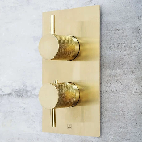 JTP Vos Brushed Brass Twin Outlet Thermostatic Concealed Shower Valve with Designer Handles 3 JTP Vos Brushed Brass Twin Outlet Thermostatic Concealed Shower Valve with Designer Handles