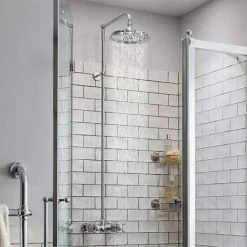 Burlington Eden Thermostatic Single Outlet Exposed Shower Bar Valve & Rigid Riser with Fixed Head -ShowerLux Shop EDEN1 d4 460