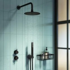 Arezzo Matt Black Concealed Individual Diverter + Thermostatic Control Shower Valve -ShowerLux Shop EG AZ 39AB n d1 460