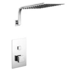 Milan Square Push-Button Concealed Shower Valve with 300x300mm Shower Head + Curved Arm
