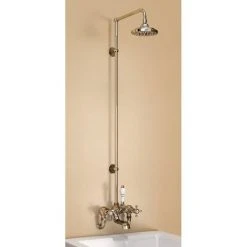 Burlington Birkenhead Wall Mounted Bath Shower Mixer w Rigid Riser, Straight Arm & 6" Rose