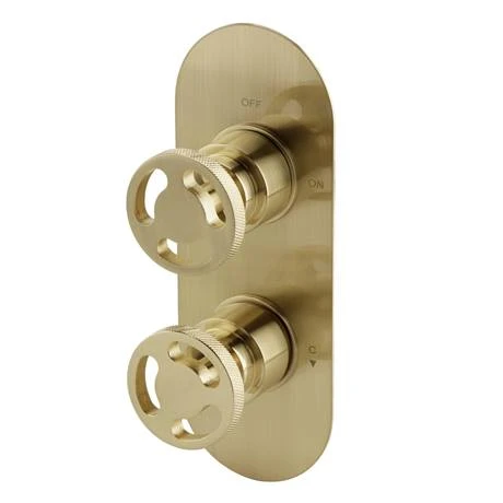 Arezzo Brushed Brass Industrial Style Shower System with Concealed Valve + Ceiling Mounted Head 4 Arezzo Brushed Brass Industrial Style Shower System with Concealed Valve + Ceiling Mounted Head - Image 2
