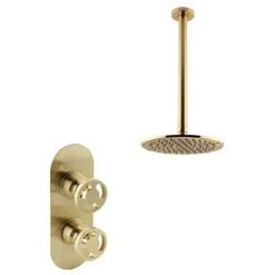 Arezzo Brushed Brass Industrial Style Shower System with Concealed Valve + Ceiling Mounted Head 13 Arezzo Brushed Brass Industrial Style Shower System with Concealed Valve + Ceiling Mounted Head -ShowerLux Shop IS3BBPK d5 460