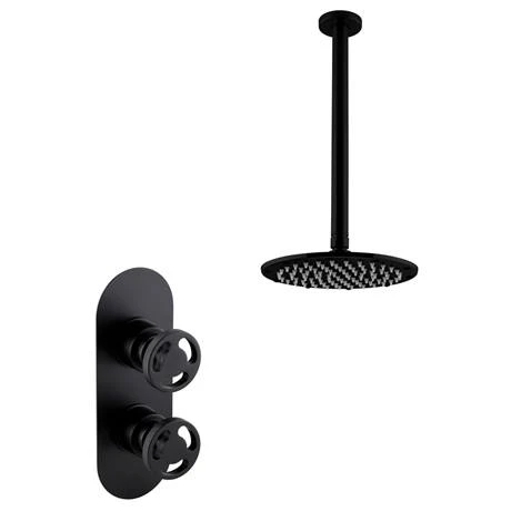 Arezzo Matt Black Industrial Style Shower System with Concealed Valve + Ceiling Mounted Head 8 Arezzo Matt Black Industrial Style Shower System with Concealed Valve + Ceiling Mounted Head - Image 6