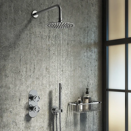 Arezzo Chrome Industrial Style Shower System with Concealed Valve, Head + Handset 3 Arezzo Chrome Industrial Style Shower System with Concealed Valve, Head + Handset